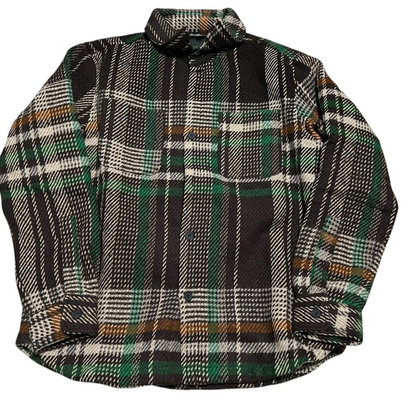 Civil Regime Dean lined flannel Shacket brown plaid button up jacket mens medium